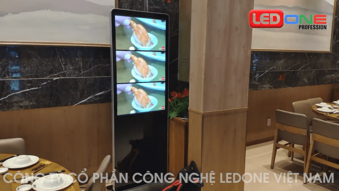 Thi công màn hình quảng cáo chân đứng 43 inch tại nhà hàng Ẩm thực Ăn Được Phúc  